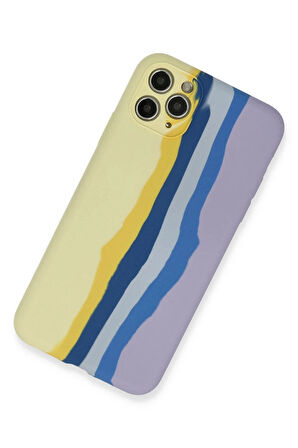 iPhone 11 Pro Kılıf Ebruli Lansman Silikon - Sarı-Lila