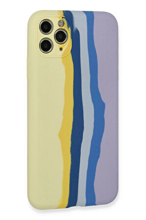 iPhone 11 Pro Kılıf Ebruli Lansman Silikon - Sarı-Lila