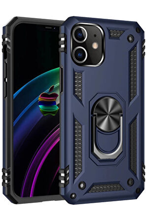 iPhone 12 Mini Kılıf Sofya Yüzüklü Silikon Kapak - Lacivert