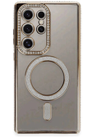 Samsung Galaxy S24 Ultra Kılıf Joke Simli Magneticsafe Kılıf - Gold