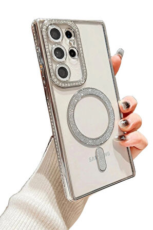 Samsung Galaxy S24 Ultra Kılıf Joke Simli Magneticsafe Kılıf - Gold