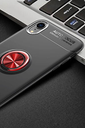 iPhone XR Kılıf Range Yüzüklü Silikon - Siyah-Kırmızı