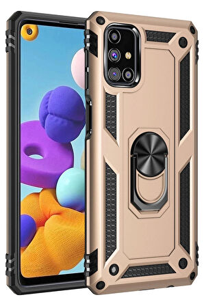 Samsung Galaxy M51 Kılıf Sofya Yüzüklü Silikon Kapak - Gold