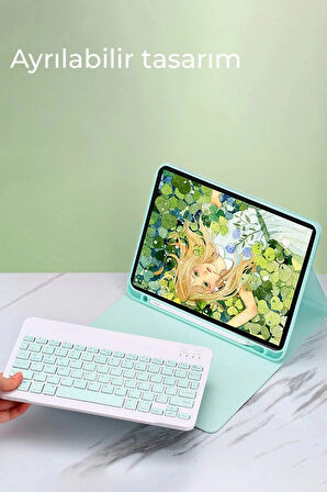 iPad 5 Air 9.7 Kılıf KC01 Smart Klavyeli Tablet Kılıfı - Mavi