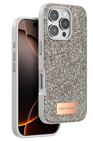 Onegif iPhone 16 Pro Max Bright Simli Kapak - Çöl Titanyum