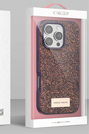 Onegif iPhone 16 Pro Max Bright Simli Kapak - Çöl Titanyum