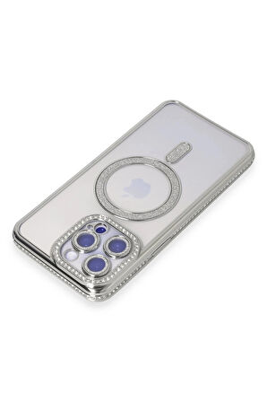 iPhone 14 Pro Max Kılıf Joke Simli Magneticsafe Kılıf - Gümüş