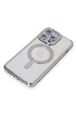 iPhone 14 Pro Max Kılıf Joke Simli Magneticsafe Kılıf - Gümüş