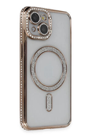 iPhone 14 Kılıf Joke Simli Magneticsafe Kılıf - Gold