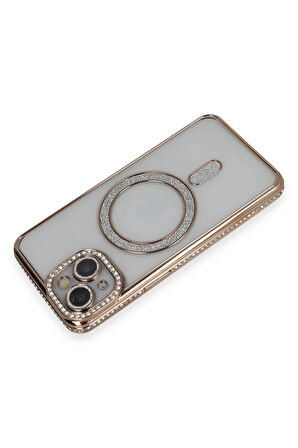 iPhone 14 Kılıf Joke Simli Magneticsafe Kılıf - Gold