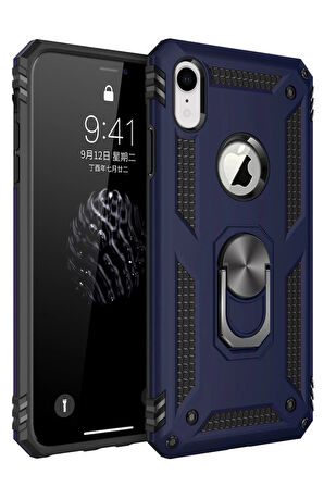 iPhone XR Kılıf Sofya Yüzüklü Silikon Kapak - Lacivert