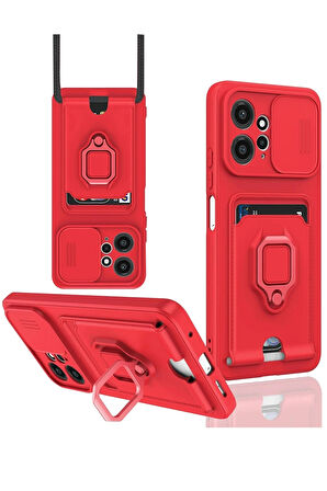 Xiaomi Redmi Note 12 4G Kılıf Zuma Kartvizitli Yüzüklü Silikon - Kırmızı