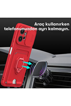 Xiaomi Redmi Note 12 4G Kılıf Zuma Kartvizitli Yüzüklü Silikon - Kırmızı