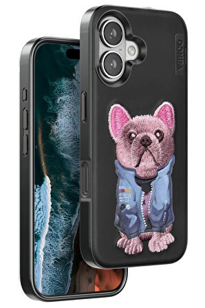 Venco iPhone 16 Cute Desenli Kapak - Siyah