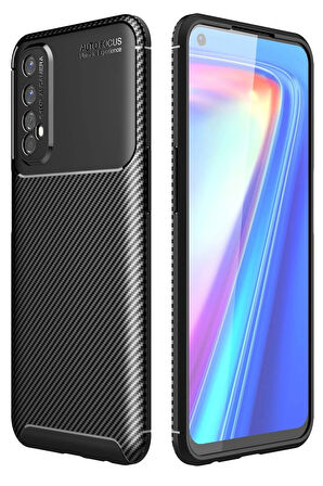 Realme 7 Kılıf Auto Focus Karbon Kapak - Siyah