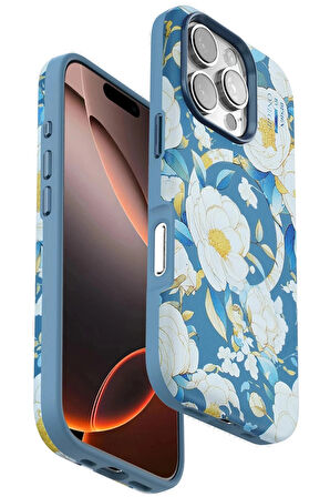 Onegif iPhone 16 Pro Max Flower Series Magsafe Kapak - Mavi