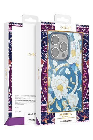 Onegif iPhone 16 Pro Max Flower Series Magsafe Kapak - Mavi