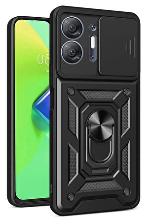 İnfinix Hot 30 5G Kılıf Pars Lens Yüzüklü Silikon - Siyah