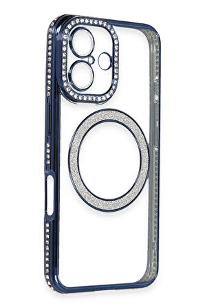 iPhone 16 Kılıf Joke Simli Magneticsafe Kılıf - Lacivert