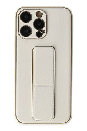 iPhone 13 Pro Kılıf Coco Deri Standlı Kapak - Beyaz