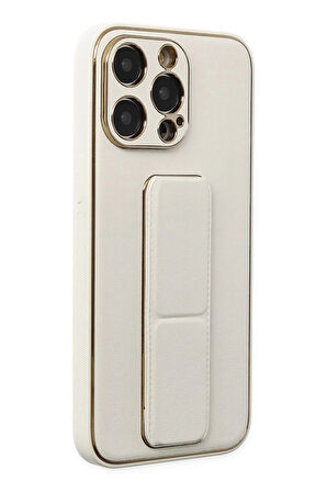 iPhone 13 Pro Kılıf Coco Deri Standlı Kapak - Beyaz