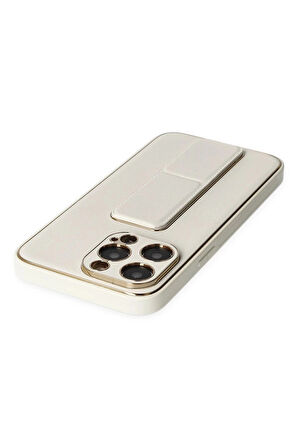 iPhone 13 Pro Kılıf Coco Deri Standlı Kapak - Beyaz