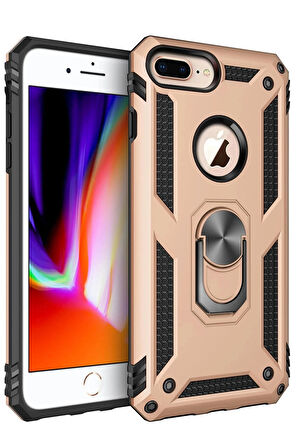 iPhone 7 Plus Kılıf Sofya Yüzüklü Silikon Kapak - Gold