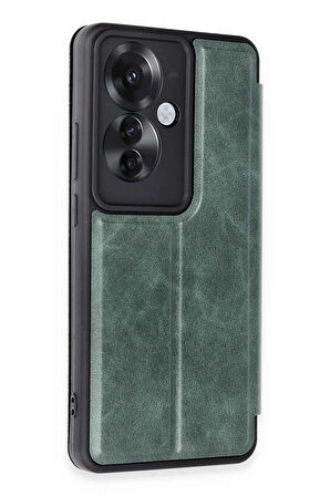 Oppo Reno 11F Kılıf Flip Cover - Koyu Yeşil