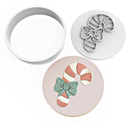 Kurabiye Kesici ve Damga Set - Baston Şeker Fiyonklu