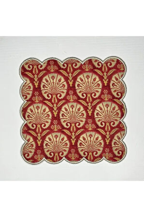 Bej Nakışlı Etnik Türk Motif Desenli Dijital Baskılı, Kenarı Nakışlı Dekoratif Kokteyl Peçeteleri