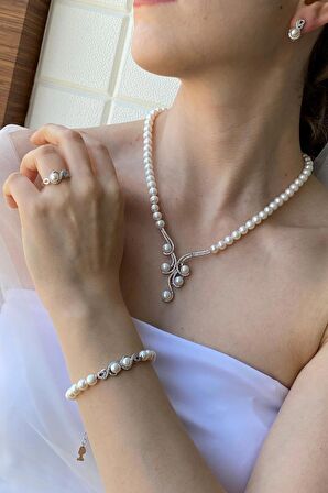 Birinci1926 925 Ayar Gümüş Kadın Taşlı Suyolu İnci Set