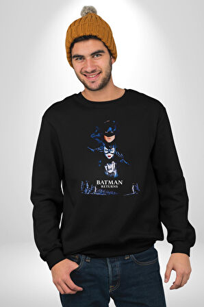 Batman Dönüyor Kedi Kız Penguen Karakter Kadın Erkek Siyah Sweatshirt 