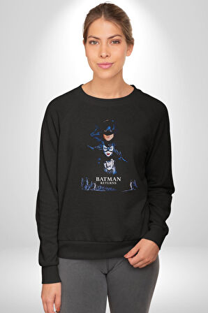 Batman Dönüyor Kedi Kız Penguen Karakter Kadın Erkek Siyah Sweatshirt 