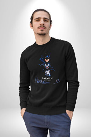 Batman Dönüyor Kedi Kız Penguen Karakter Kadın Erkek Siyah Sweatshirt 
