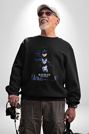 Batman Dönüyor Kedi Kız Penguen Karakter Kadın Erkek Siyah Sweatshirt 