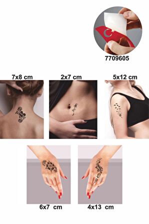Tüy ve Çiçek Desenleri Hint Kınası ile Geçici Dövme Yapma Seti