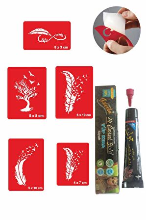Tüy ve Ağaç Desenleri Hint Kınası ile Geçici Dövme Yapma Seti