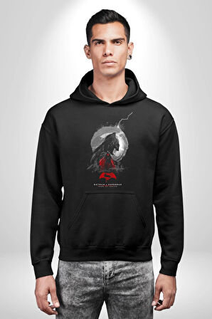 Batman Superman Dawn of Justice Film Karakterleri Kadın Erkek  Siyah Kapüşonlu Sweatshirt Hoodie