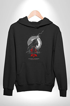 Batman Superman Dawn of Justice Film Karakterleri Kadın Erkek  Siyah Kapüşonlu Sweatshirt Hoodie