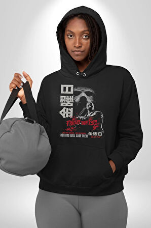 13. Cuma Korku Film Kadın Erkek  Siyah Kapüşonlu Sweatshirt Hoodie