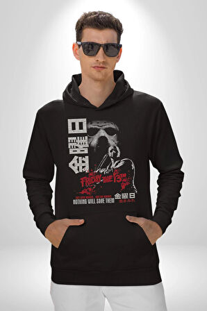 13. Cuma Korku Film Kadın Erkek  Siyah Kapüşonlu Sweatshirt Hoodie
