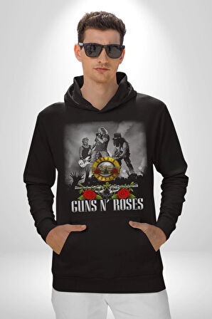 Guns N Roses Rock Grubu Logo Kadın Erkek  Siyah Kapüşonlu Sweatshirt Hoodie