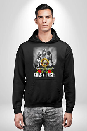 Guns N Roses Rock Grubu Logo Kadın Erkek  Siyah Kapüşonlu Sweatshirt Hoodie