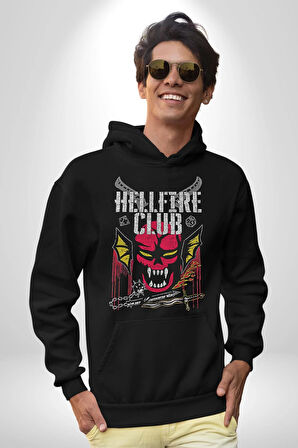 The Hellfire Club Kadın Erkek  Siyah Kapüşonlu Sweatshirt Hoodie