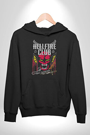 The Hellfire Club Kadın Erkek  Siyah Kapüşonlu Sweatshirt Hoodie