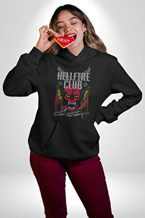 The Hellfire Club Kadın Erkek  Siyah Kapüşonlu Sweatshirt Hoodie