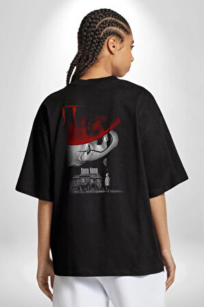 O (Film) Korku Film   Pamuklu Kadın Erkek Oversize Sırt Dijital Baskılı Siyah T-shirt