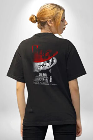 O (Film) Korku Film   Pamuklu Kadın Erkek Oversize Sırt Dijital Baskılı Siyah T-shirt