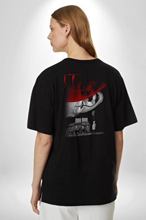 O (Film) Korku Film   Pamuklu Kadın Erkek Oversize Sırt Dijital Baskılı Siyah T-shirt