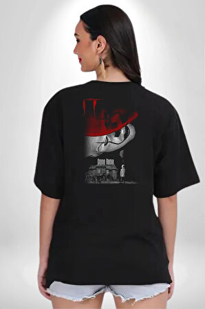 O (Film) Korku Film   Pamuklu Kadın Erkek Oversize Sırt Dijital Baskılı Siyah T-shirt